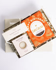 Happy Birthday gift box with love cocoa happy birthday chocolate slab, restore soap bar and 3x scented the lights set. Perfect for mum, dad, sister, friend, employee, client, daughter, son.