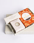 Happy Birthday gift box with love cocoa happy birthday chocolate slab, restore soap bar and 3x scented the lights set. Perfect for mum, dad, sister, friend, employee, client, daughter, son.