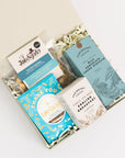 Thank you treat box with Love cocoa thank you chocolate slab, English breakfast tea bags, salted caramel popcorn and milk chocolate chunk biscuits Perfect for mum, dad, sister, friend, employee, client, daughter, son.