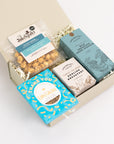 Thank you treat box with Love cocoa thank you chocolate slab, English breakfast tea bags, salted caramel popcorn and milk chocolate chunk biscuits Perfect for mum, dad, sister, friend, employee, client, daughter, son.