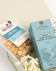 Thank you treat box with Love cocoa thank you chocolate slab, English breakfast tea bags, salted caramel popcorn and milk chocolate chunk biscuits Perfect for mum, dad, sister, friend, employee, client, daughter, son.