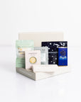 Relax box with space self-heating eye ask, sleep tea bag, 3x scented tea lights, energise bath soak, energise soap bar and milk chocolate bar. Perfect for thank you gifts, Christmas gifts, birthday gifts, congratulations gifts, client gifts, employee gifts or just because gifts.
