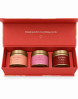 Luxury gift for Mum featuring three scented candles in decorative gold tins and a reusable magnetic keepsake box, perfect for candle lovers, self-care and relaxing at home.