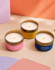 Edit Five luxury candle gift box containing three 80g scented candles in Morning Kitchen, Summer Garden and Fireside Stories fragrances, offering over 36 hours of premium home fragrance.