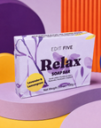 Relax lavender and lemongrass soap bar, handmade in England with 100% natural essential oils and presented in colourful botanical packaging for calming everyday self-care.