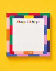 Colourful patchwork “Things I’ll Forget” memo pad with 50 tear-off sheets and spacious writing pages for daily reminders, shopping lists, important notes, errands and to-do lists.