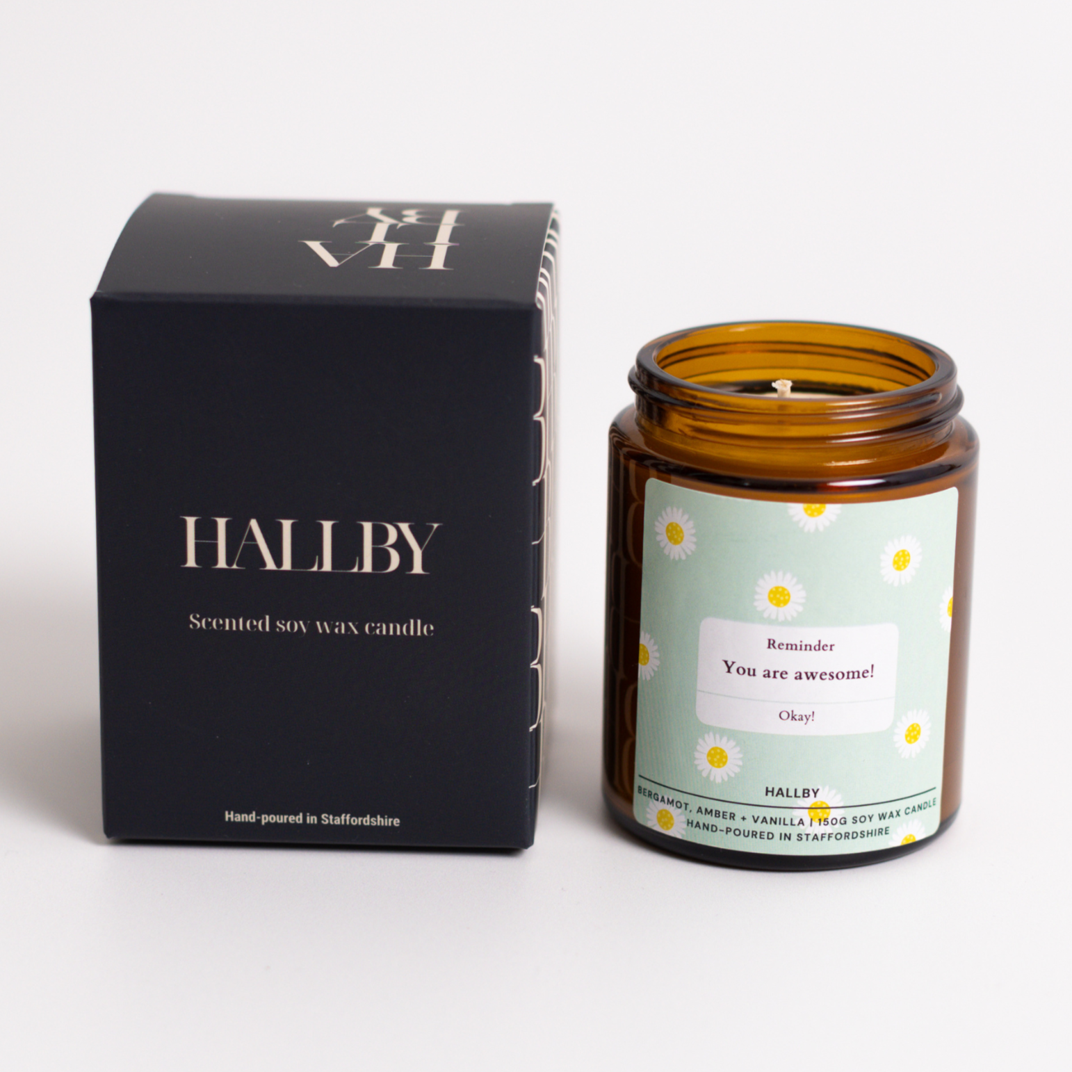 You are awesome Soy wax candle in 180ml apothecary style jar and Hallby branded box.