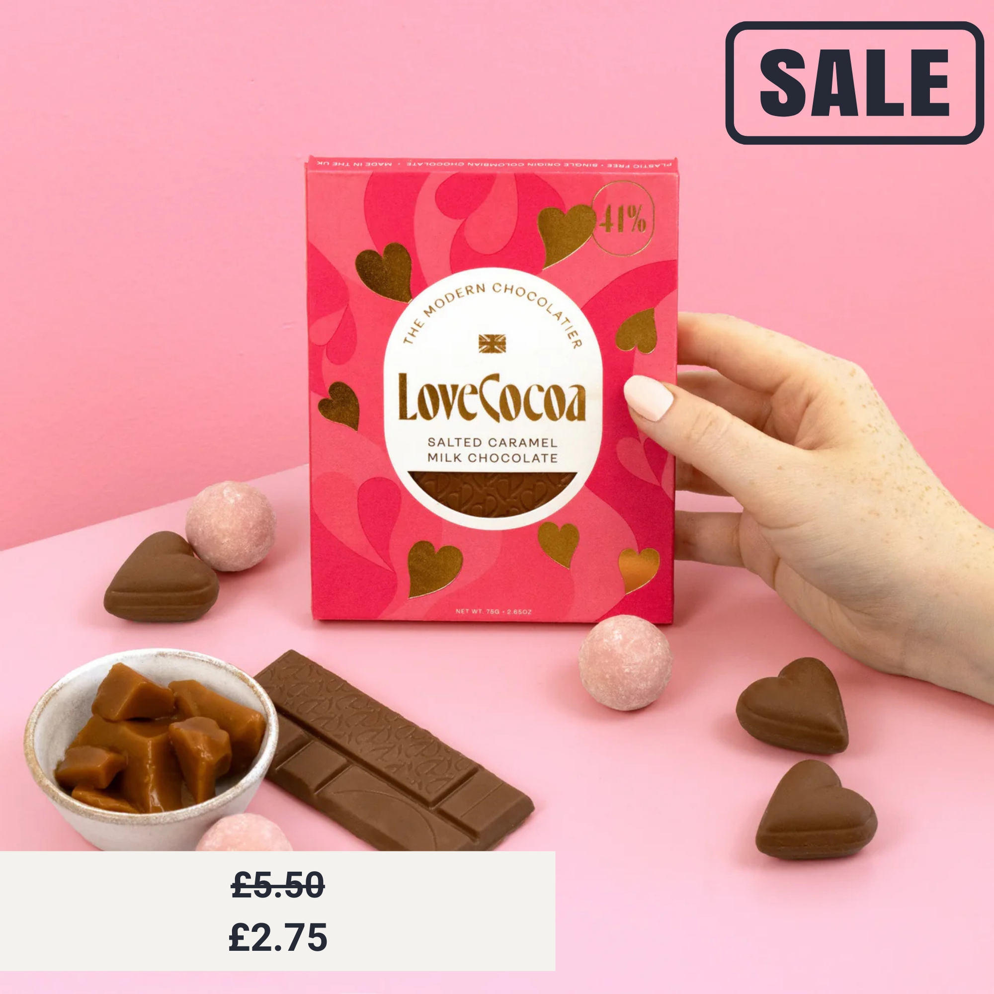 Heart Salted Caramel chocolate bar - Love Cocoa