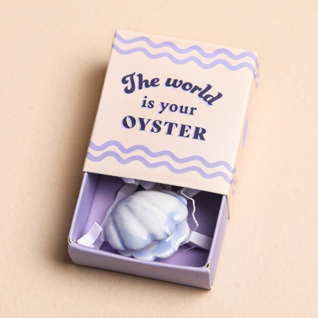 The world is your oyster - Tiny Matchbox Ceramic Pearl Oyster Token
