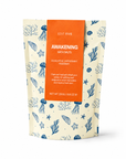 A stand-up pouch of Edit Five Awakening Bath Salts, featuring a cream-colored background with blue sea-themed illustrations like jellyfish, starfish, and coral, and a prominent orange label on the front. Handmade aromatherapy bath salts featuring an equal blend of Epsom salts and mineral-rich Dead Sea salts with pure eucalyptus, peppermint and rosemary essential oils.