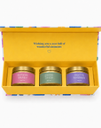 “Birthday Wishes” premium home-fragrance gift set with three scented gold candles—a unique self-care present, birthday gift for women or thoughtful luxury gift for someone special.