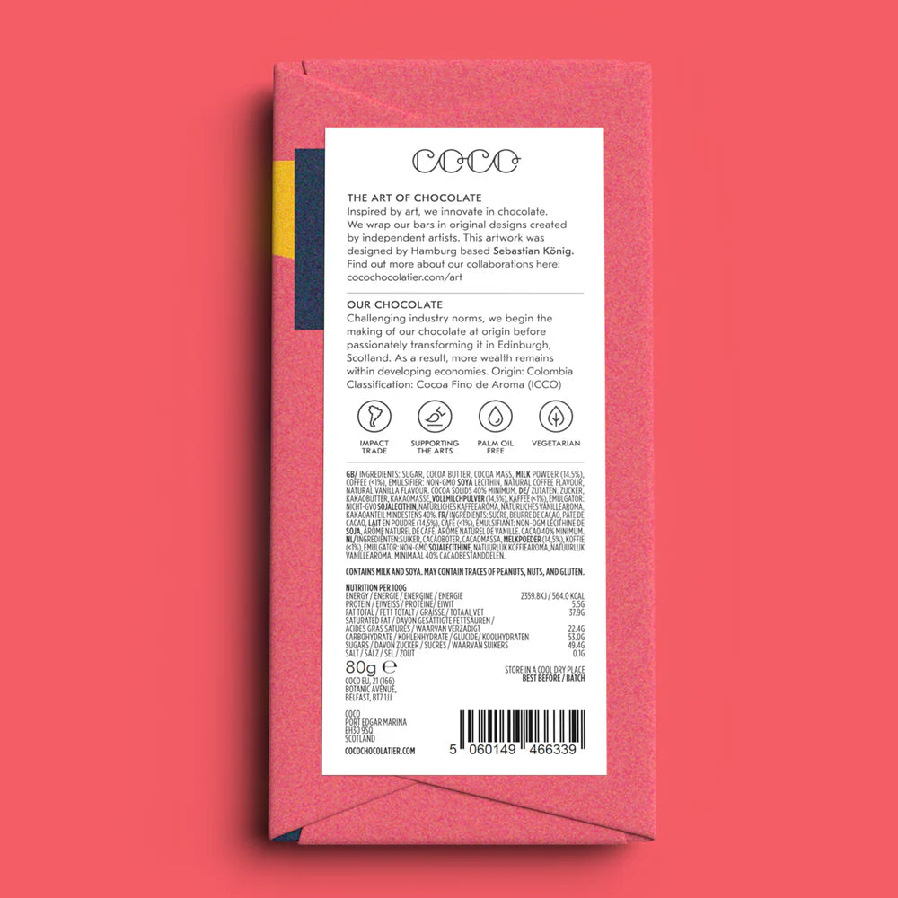 Mocha milk chocolate bar 80g