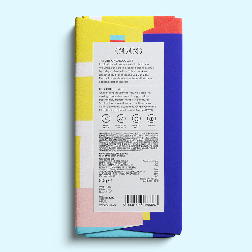 coco chocolatier Isle of Skye sea salt dark chocolate, vegan chocolate, vegan gifts, luxury chocolate
