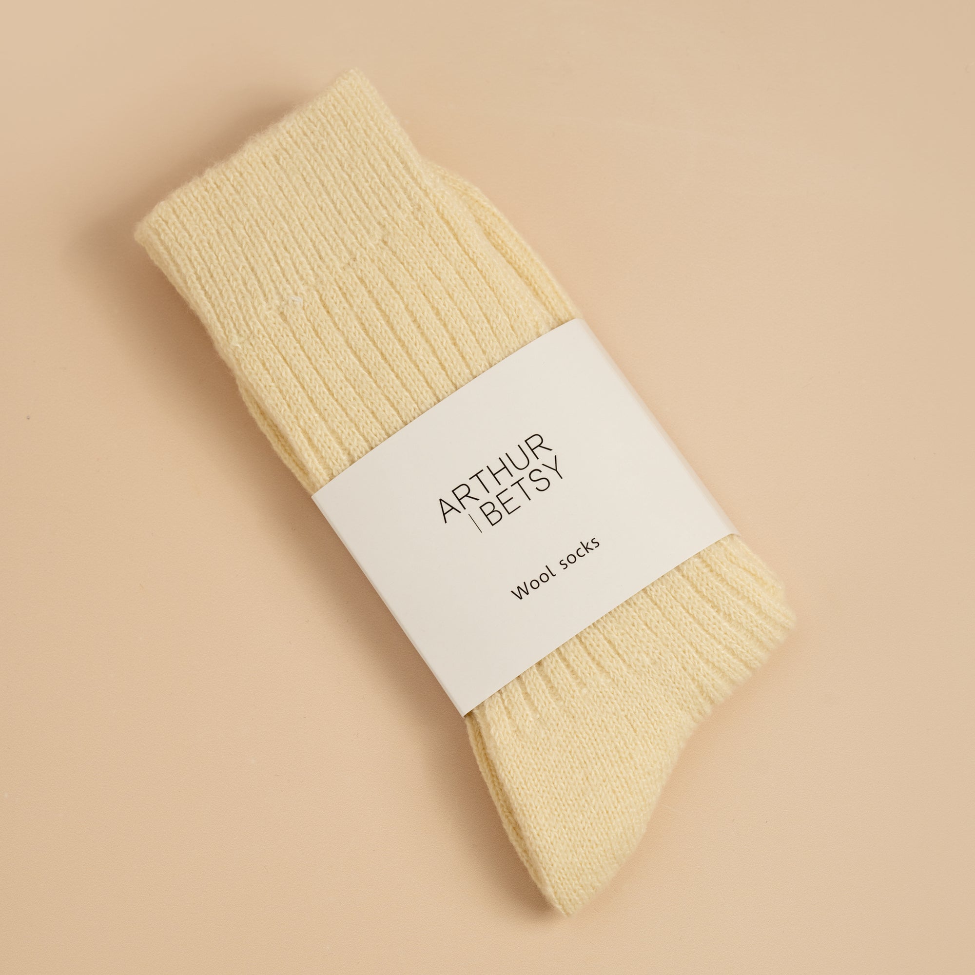 cream wool socks with paper band, Arthur Betsy ladies socks, wool socks luxury