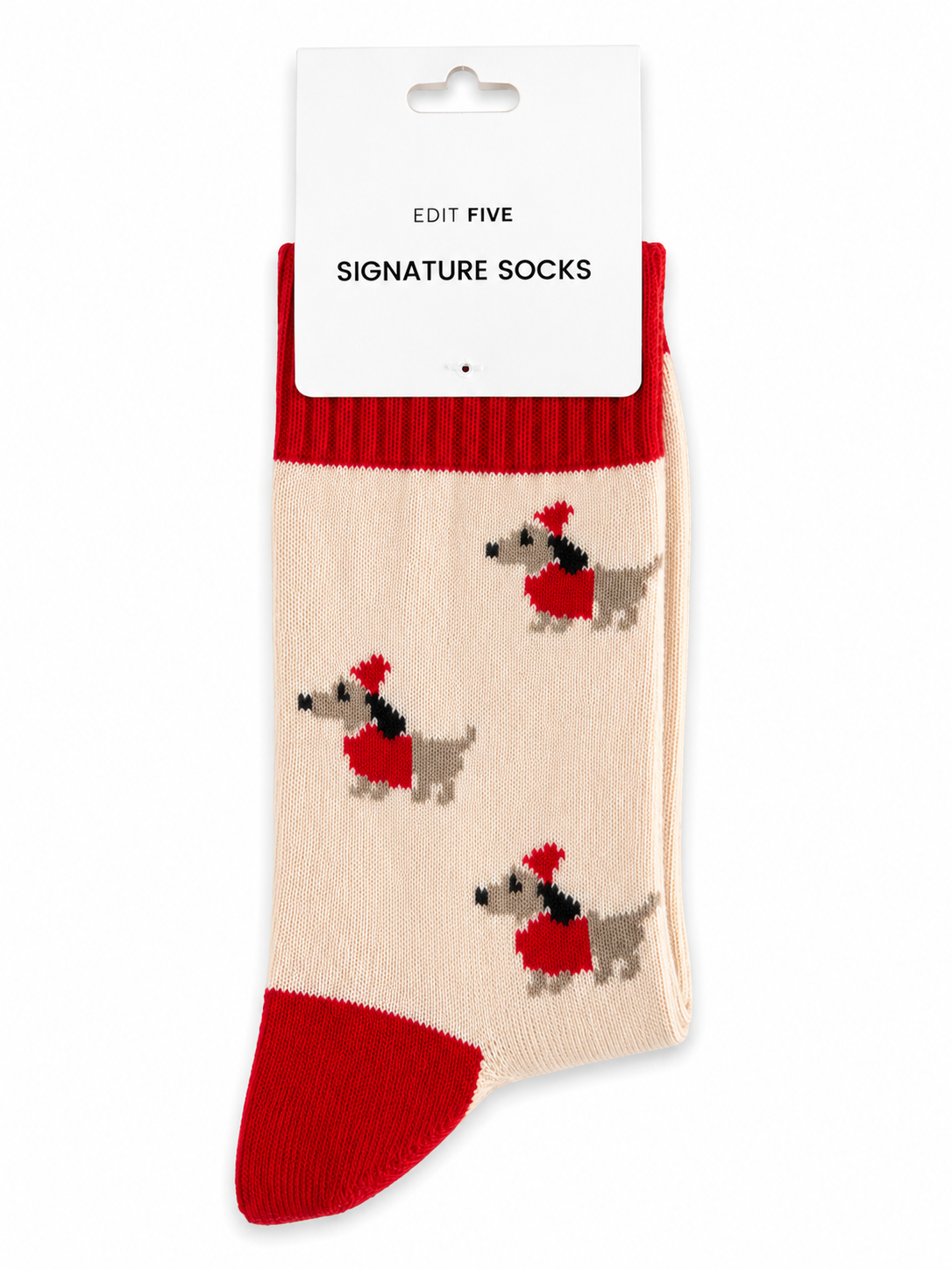Edit Five women’s Christmas dachshund socks with a playful sausage dog print, warm wool-blend fabric and comfortable stretch fit—ideal as a stocking filler or Secret Santa gift.
