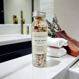 Bath soak salts glass bottle