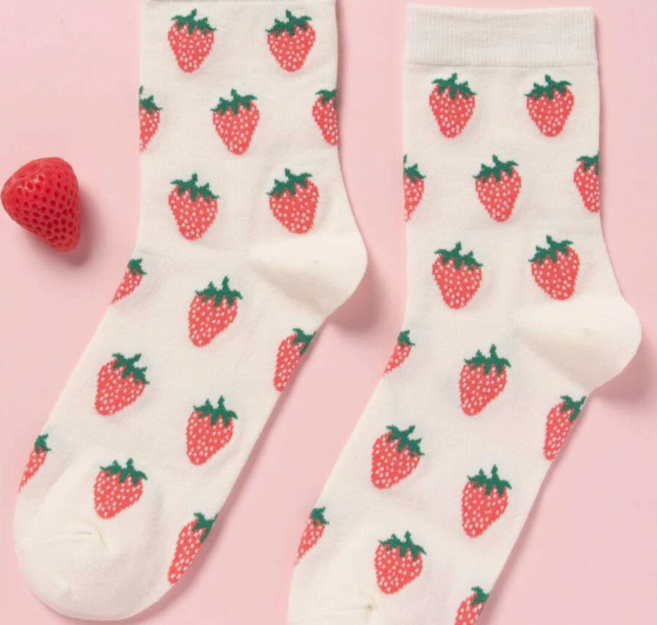 Strawberry patterned crew socks