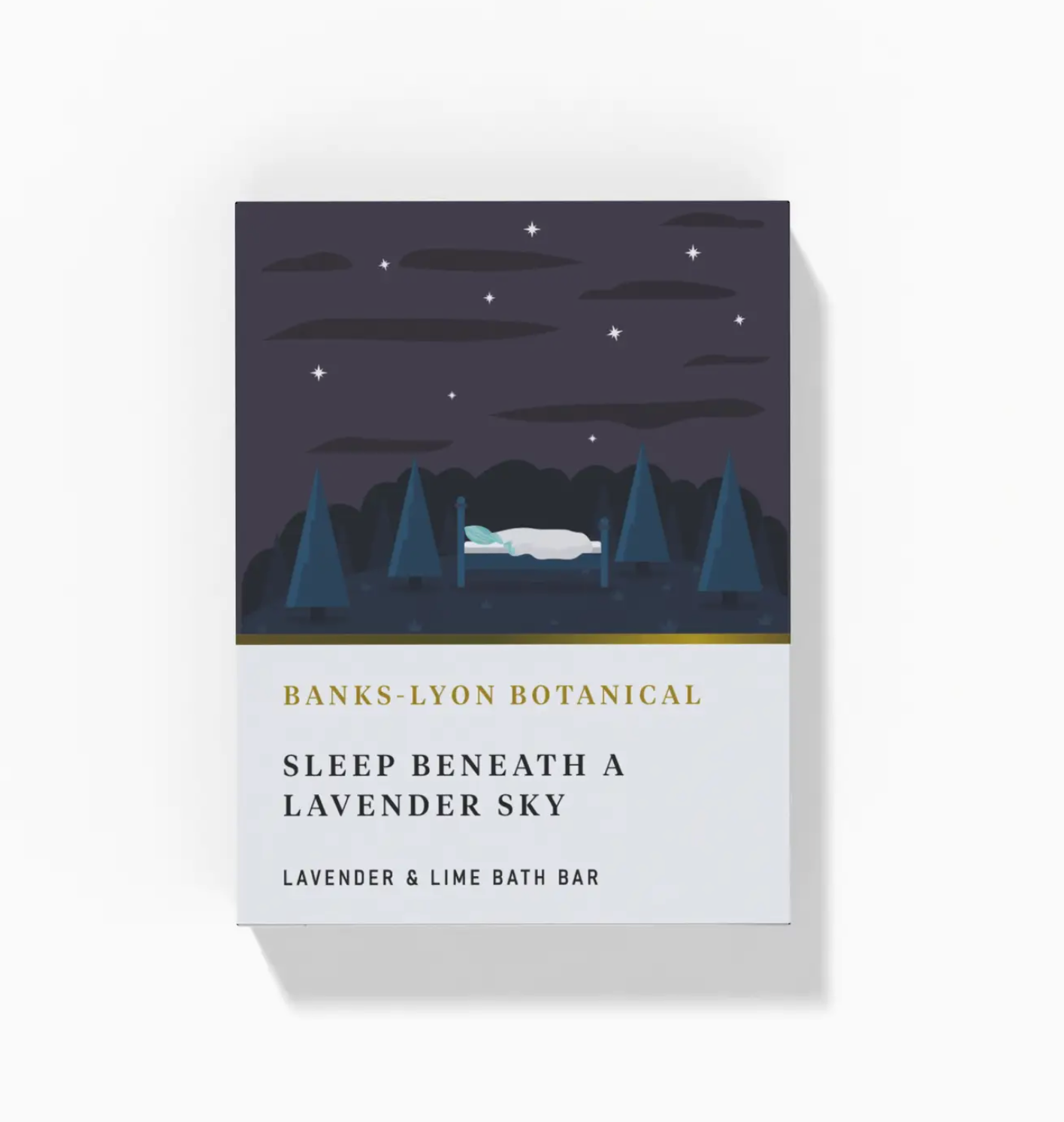 Banks-Lyon Botanical lavender and lime bath bar packaging with a night sky design.
