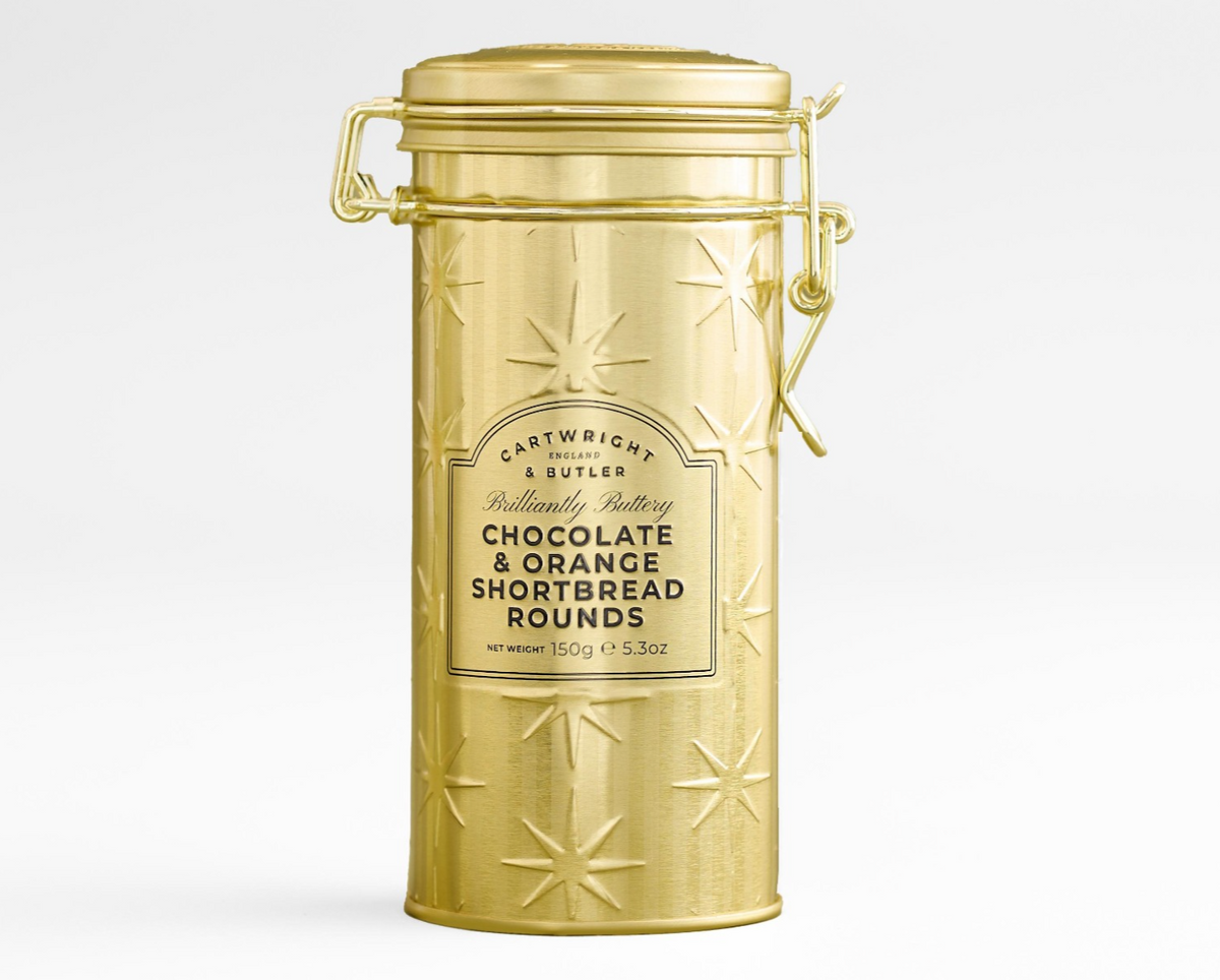 Chocolate &amp; Orange Shortbread Rounds in a festive tin