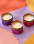 Edit Five luxury candle gift box containing three 80g scented candles in Coffee Date, Peach Skies and Velvet Nights fragrances, offering over 36 hours of premium home fragrance.