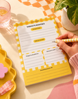 Colourful A5 gratitude and positivity notepad featuring prompts for daily planning, reasons to smile, thankful thoughts, small wins and personal wellbeing, ideal for mindful routines and goal setting.