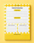 Yellow gingham “Today’s Mantra” A5 daily planner notepad with 50 tear-off sheets and guided sections for tasks, gratitude, positive thoughts, achievements and everyday self-care.
