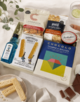 Luxury thank you letterbox gift hamper with Thanks a Million chocolate bar, Bombay Sapphire gin, sweet chilli peanuts and cashews, artisan shortbread, sourdough crackers and strawberry conserve in a premium Hallby gift box.