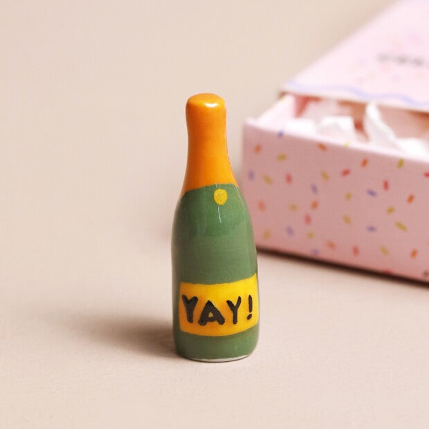 Hooray - let&#39;s celebrate Tiny Matchbox Ceramic Champagne Token