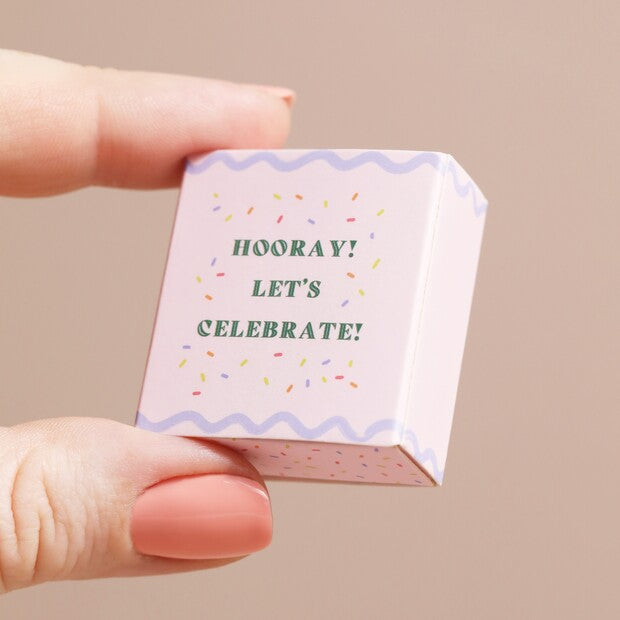 Hooray - let&#39;s celebrate Tiny Matchbox Ceramic Champagne Token