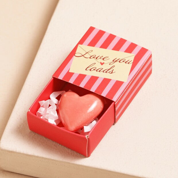 Love you loads - Tiny Matchbox Ceramic Heart Token