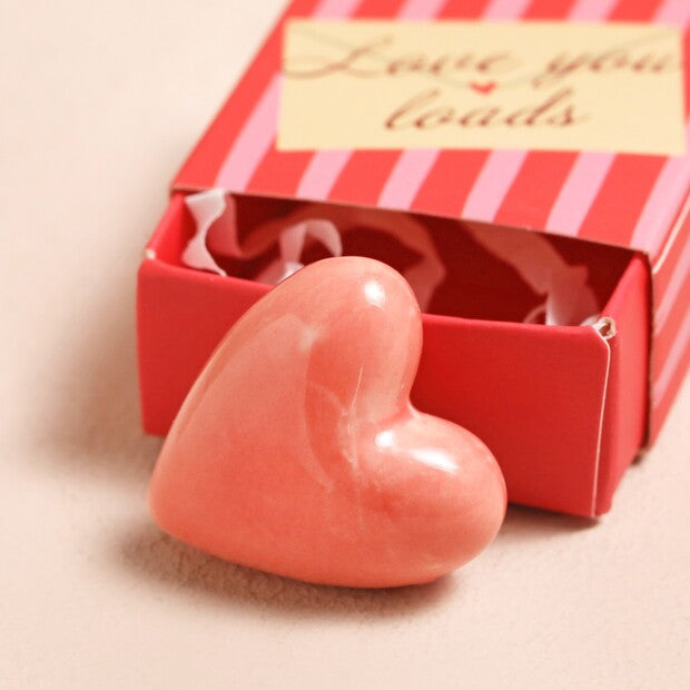 Love you loads - Tiny Matchbox Ceramic Heart Token