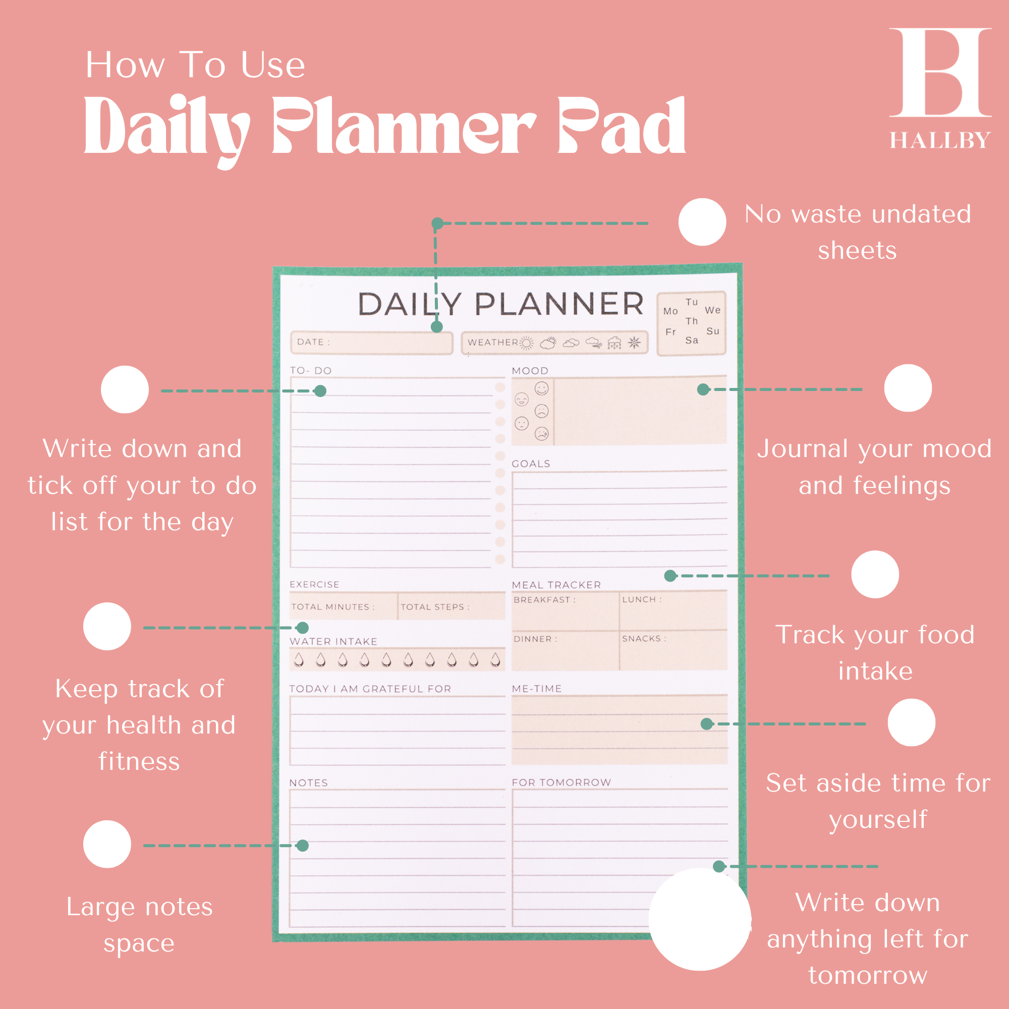 Daily Planner Pad, planner, to do list, organiser pad, wellbeing gifts, planner gifts, organiser gifts, gifts for mums, gifts for someone busy